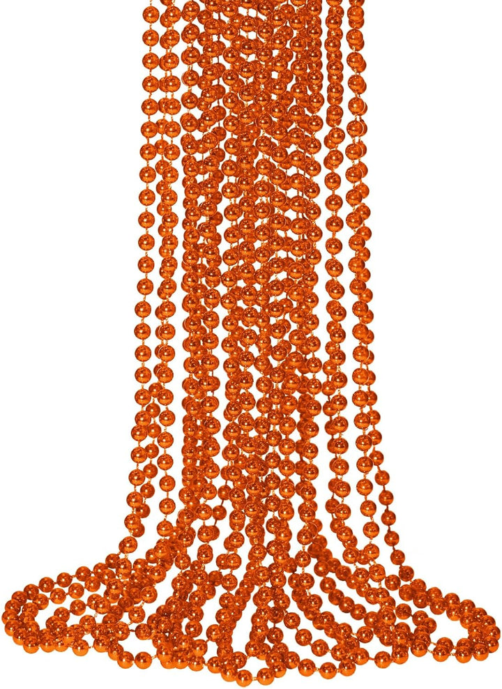 12 PCS Gold Bead Necklaces, Mardi Gras Christmas Beads 33" Metallic Beaded Costume Party Necklaces for Parade Throws, Wedding, Birthday, Pirate Party Favors