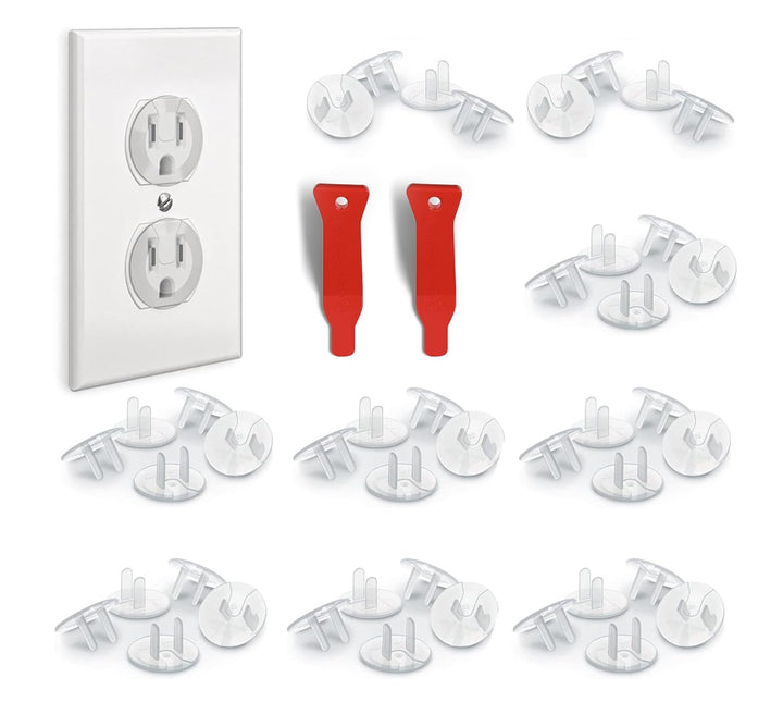 24 Pack Outlet Covers & Removal Tool Baby Proofing, Provide Shock Prevention and Easy Installation, Safe and Secure Plastic Plug Covers for Power Sockets (24 Outlet Covers)