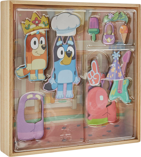 Bluey Magnetic Wooden Playhouse, 18 Piece Activity Set, Includes 2 Wooden Dolls House, Great Toys for Kids, Fun Birthday Party Activity, House Playset