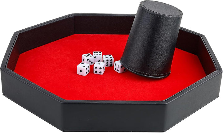 Dice Rolling Tray, Felt Lined PU Leather Octagon Dice Tray for Dungeon Crawler Games, Red