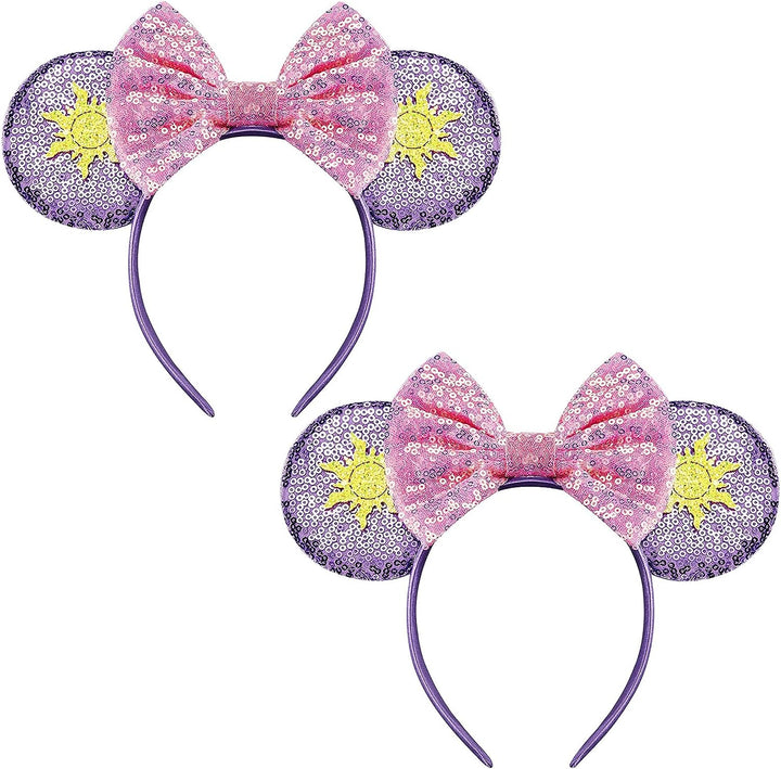Mouse Ears, Sequin Mouse Ears Headband for Girls Women Halloween Birthday Party (Orange Bow)