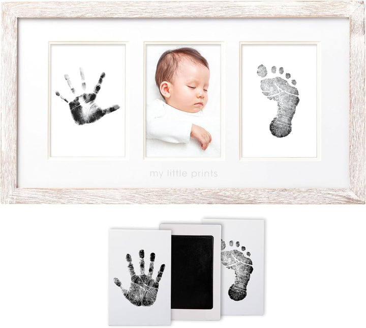 Baby Hand and Footprint Kit - Inkless No Mess Clean-Touch Ink Pad, Newborn Keepsake Frame, Nursery Decor Essentials, Perfect Shower Gift for Boys and Girls, White