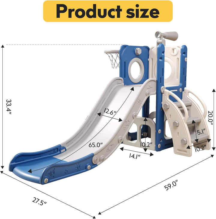 6 in 1 Toddler Playset with Slide,Toddler Slide,Slide for Kids with Basketball Hoop,Ball,Ring Toss,Kids Slide Toddler Playground Toddler Slide Indoor Outdoor Toys