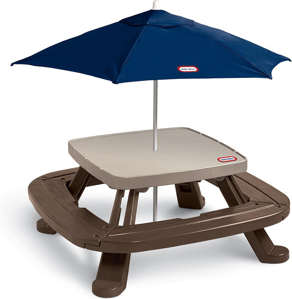 Fold 'N Store Picnic Table with Market Umbrella, Brown (632433M)