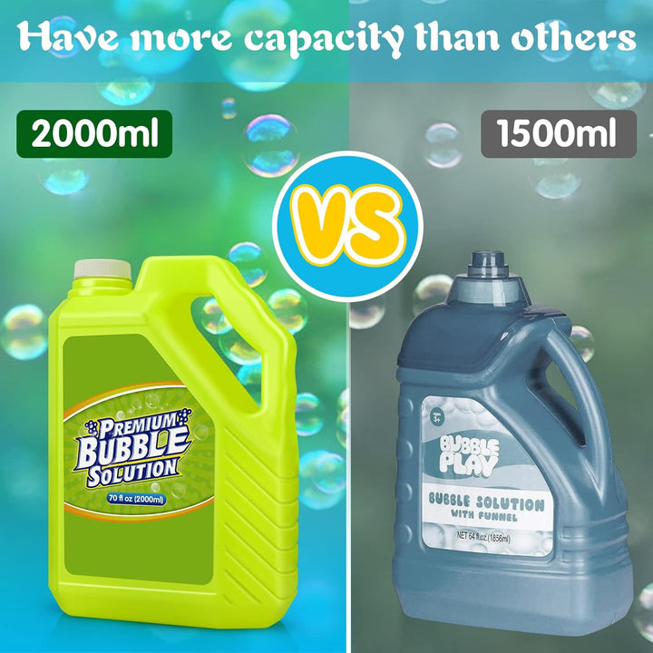 Bubble Solution Refill - 70 Ounce Premium Bubble Liquid Refills for Bubble Machine, Wand, Gun, Blower at Wedding and Party - Bubbles Toy for Kids Toddlers Boys Girls (With Portable Handle)