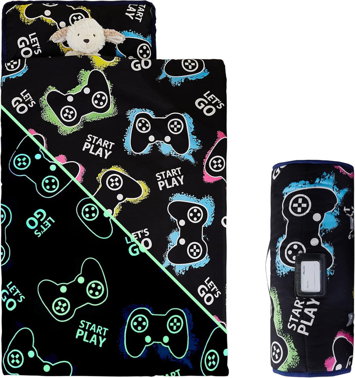 Toddler Nap Mat with Removable Pillow and Blanket, 52" X 20" Lightweight and Soft Nap Mat for Preschool, Daycare, Travel Sleeping Bags for Kids