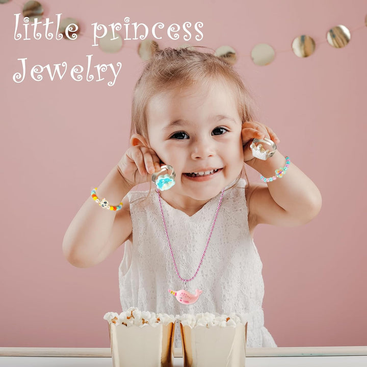 Little Girl Jewelry Set, Princess Jewelry for Toddler Girls 4-6 3-5, Gifts for 5 Year Old Girls Toys, Kids Play Necklaces Rings Bracelets 6-8, Mermaid Costume Dress up Jewelry 3 4 6 7 + Childrens Gift