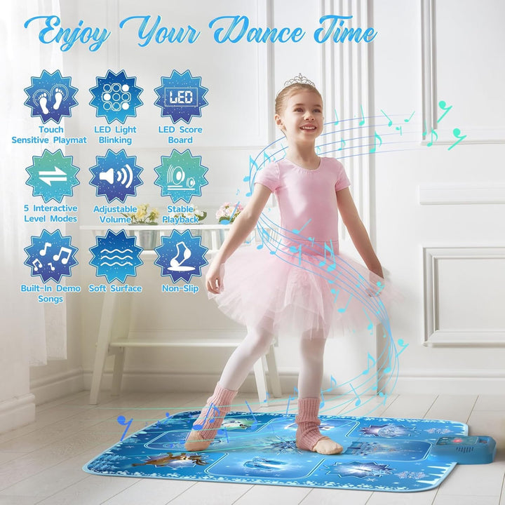 Dance Mat - Frozen Toys for Girls Electronic Dance Pad with 5 Game Modes, Built-In Music, Touch Sensitive Light up LED Kids Musical Mat, Christmas & Birthday Gift for Girls 3-12