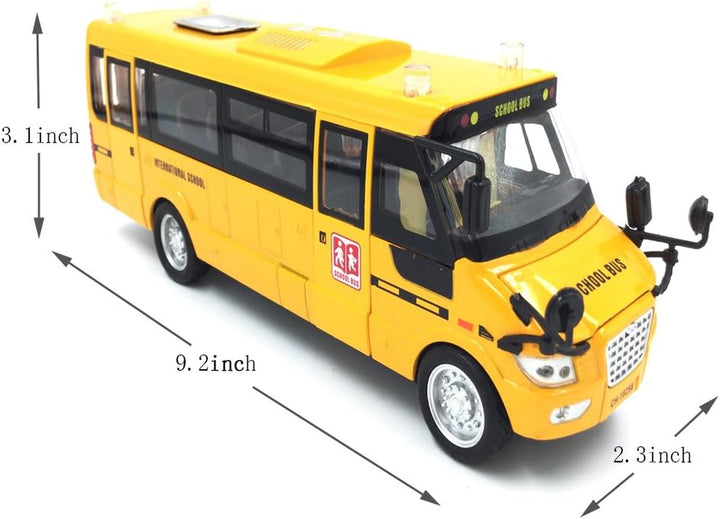 9" Pull Back School Bus,Light up & Sounds Die-Cast Metal Toy Vehicles with Bright Yellow and Openable Doors
