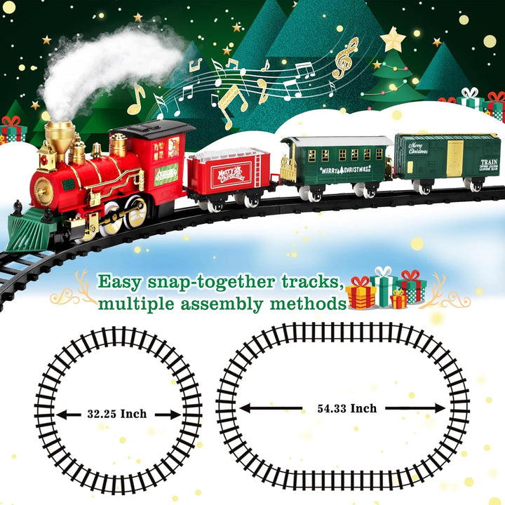 Christmas Train Set, Electric Train with Water Steam, Sounds & Lights, Model Train Set for under the Xmas Tree, Railway Kit Gifts for 3, 4, 5, 6, 7, 8+ Year Old Boy & Girl