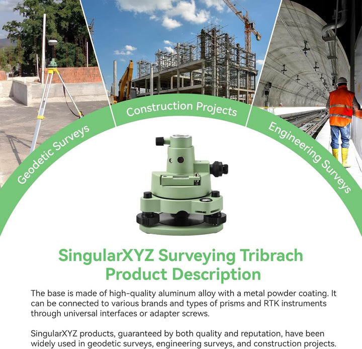 Surveying Tribrach and Adapter, Green Three-Jaw RTK Base with Optical Plummet, 5/8″ Thread for GNSS GPS RTK & Total Station Prism Optical Targeting Base