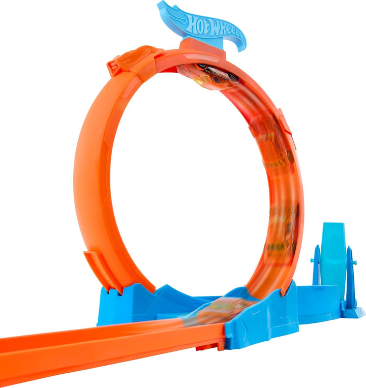 Toy Car Track Set, Triple Loop Pack & 1:64 Scale Vehicle, Track-Building Components with 3 Loops, Speed Snap Tracks & Adapters