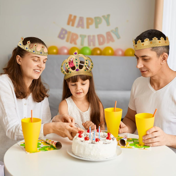 6 Pcs Birthday King Crowns Foam Crowns Prince Princess Gold Crown King Queen Crown Hat Cap with Gems for Birthday Party Supplies Halloween Crown