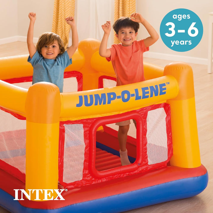Inflatable Jump-O-Lene Trampoline Bounce House with Crawl-Thru Door & Net - Indoor & Outdoor Backyard Blow-Up Bouncy Playhouse for Kids Ages 3-6