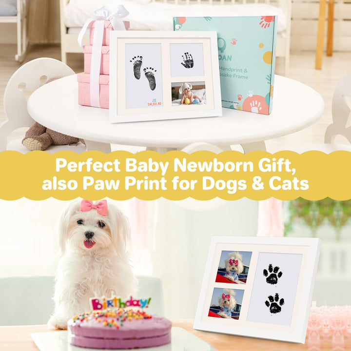 Inkless Hand and Footprint Kit, Baby Footprint Kit with No Mess Clean-Touch Ink Pad, Baby Keepsake Frames and Letter Diy Sticker, Personalized Baby Gifts, Dog Paw Print Kit