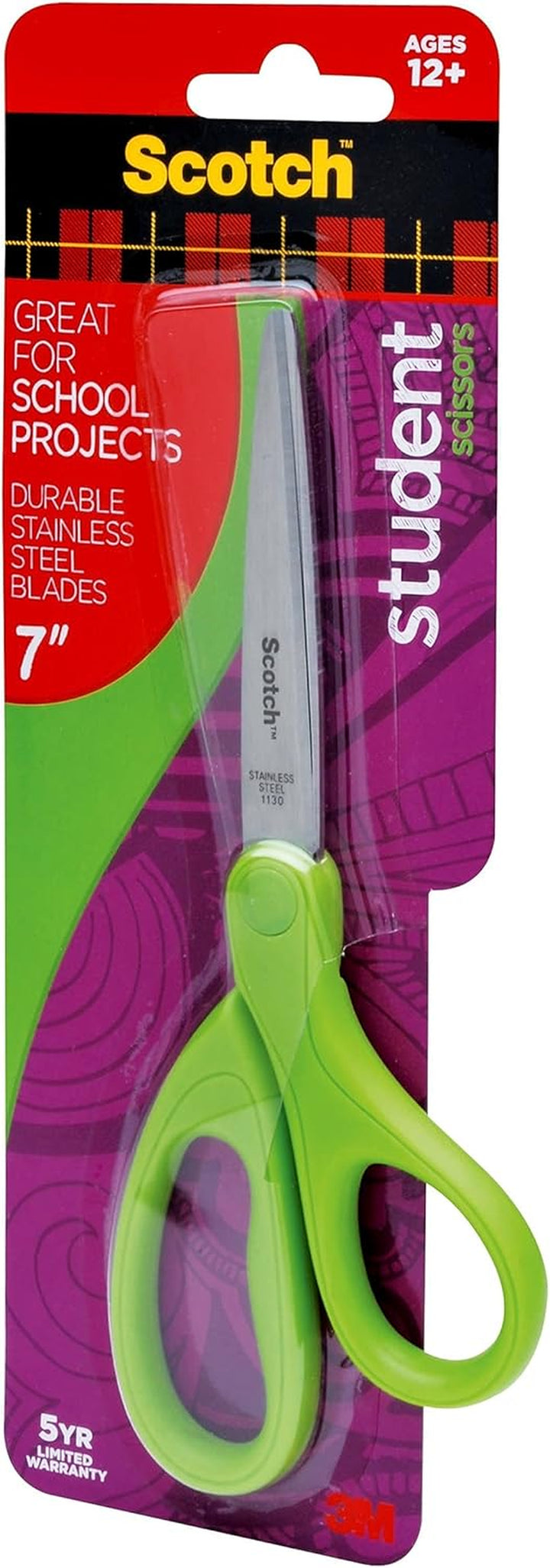 Student Scissors, 7-Inch - Blue, Green, or Purple, Colors May Vary (1407S-MIX)