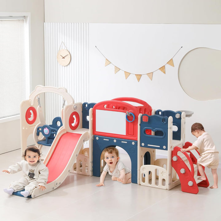 12 in 1 Toddler Outdoor Playset Toys with Swing Toddlers Indoor Playground for 1-3 Years Durable Ecofriendly Swing and Kids Slide Set Climber Tunnel Crawl Toys for Backyards