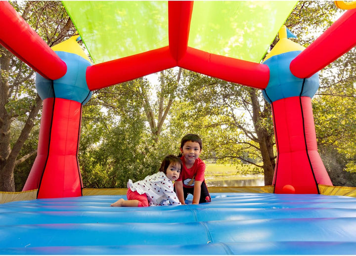 Inflatable Party Castle Bounce House Bouncer, 16 Ft L X 13 Ft W X 10.3 Ft H, Basketball Hoop, Removable Sun Roof, UL Strong Blower Included, Fun Slide and Bounce Area, Castle Theme for Kids