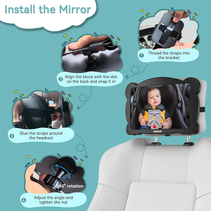 Baby Car Mirror for Rear-Facing Car Seat - Shatterproof, 360° Adjustable, Wide Angle, Clear View, Easy Installation, Safe Acrylic - Ideal for New Parents & Baby Safety