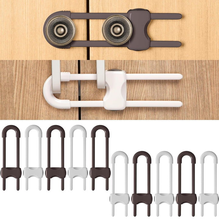 10 Pieces Cabinet Locks for Babies, U-Shaped Proofing Drawers Safety Child Locks Adjustable, Easy to Use Childproof Latch for Knob Handle on Kitchen Door Storage Cupboard Closet (White)