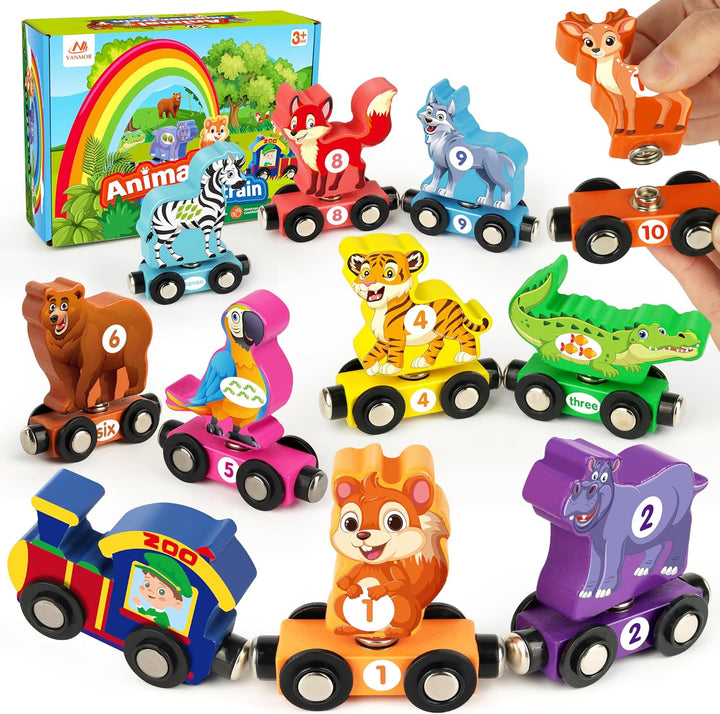 Wooden Dinosaur Train Set for Toddlers - Magnetic Dinosaur Toys and Number Train, Perfect for Toddler Activities, Birthdays, and Educational Gifts for Boys Aged 3-5,Dinosaur Easter Gift