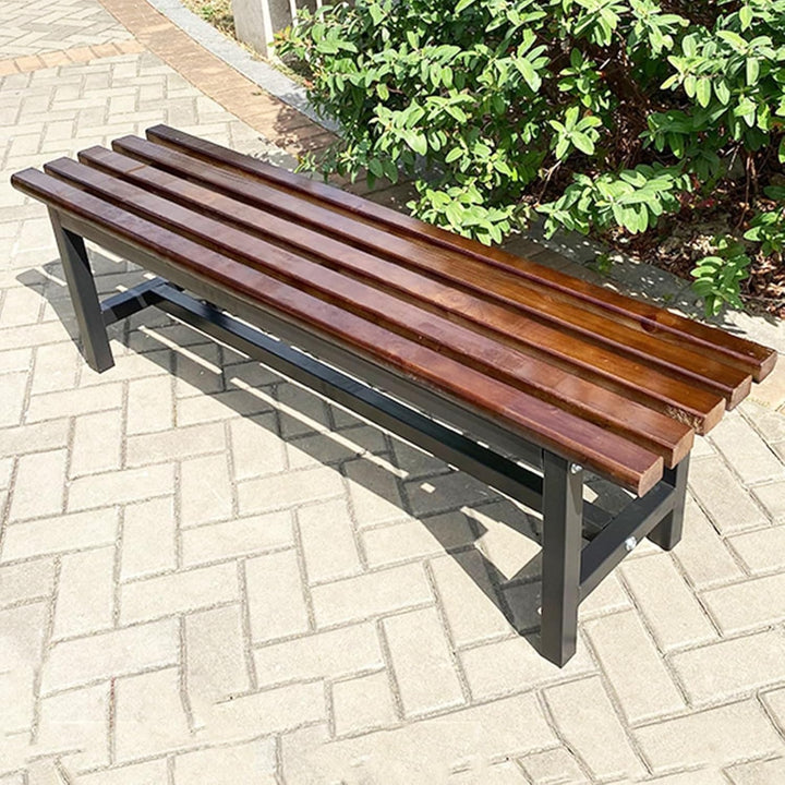 Wooden Backless Patio Bench Seat, Weatherproof Galvanized Frame Park Metal Bench Chair, 2-3 Person Outdoor Garden Bench, for Backyard, Poolside, Front Porch (Walnut Color B,150X37X45Cm)