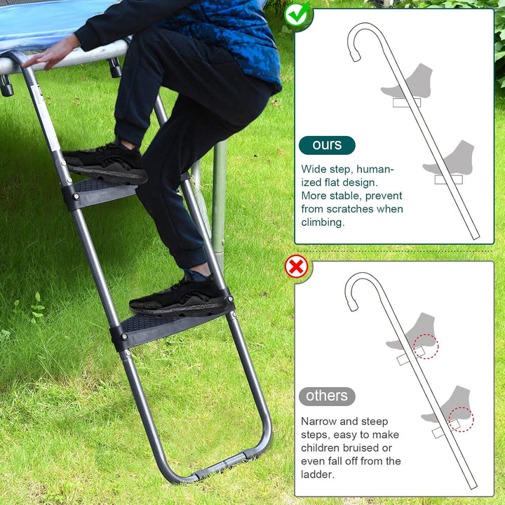 Trampoline Ladder with Horizontal and Wide Steps, Universal Hook, UV Treated Steel, 220 Lbs Capacity Trampoline Accessories for Children Kids