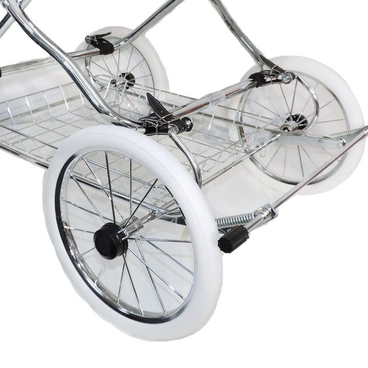 Wicker Basket Pram with Leather Strap Frame with Sliding Height Adjustment Basket Natural Willow