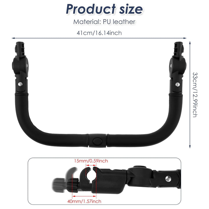 Universal Stroller Bumper Bar Angle Adjustable Armrest Stroller Handle Multifunctional Stroller Bar Removable Stroller Crossbar for Bbz Yoyo, Yoyo 2, and Yoyo+, Black Pu Leather