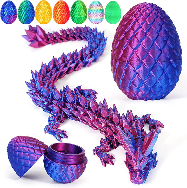 12" 3D Printed Dragon Egg, Cool 3D Printer Articulated Crystal Dragon Toy for Boys Kid Teen, Animals Fidget Toy Dinosaur Eggs for 5-7 4-6 8-12 Year Old Boys Kid Girls (Laser Green-12Inch)