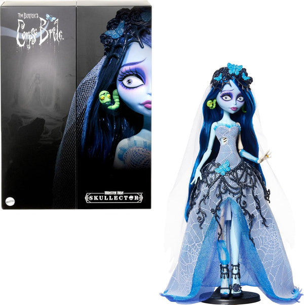 Skullector Doll, Corpse Bride Emily Collectible in Gothic Spiderweb Wedding Dress with Accessories like Gauze Veil and Doll Stand