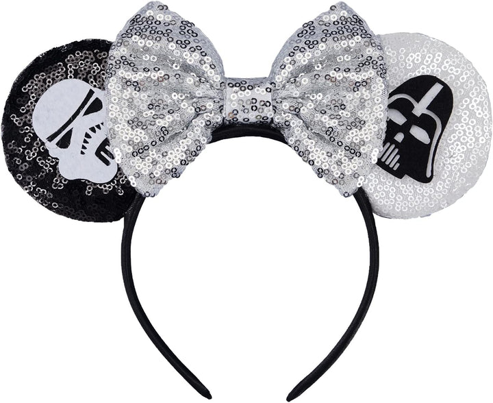 Mouse Ears, Sequin Mouse Ears Headband for Girls Women Halloween Birthday Party (Orange Bow)