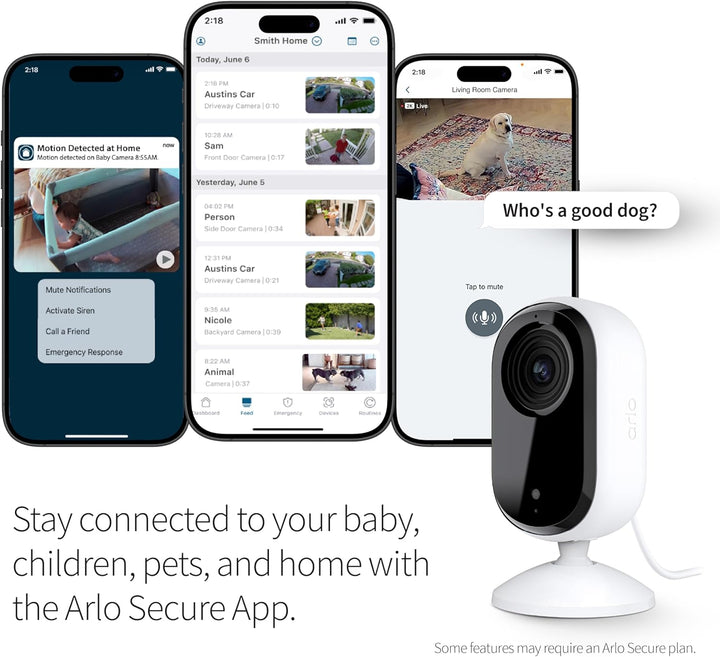 Essential Security Camera 2K | Indoor Only| 2Nd Gen | Baby Monitor & Pet Camera | Wired Automated Privacy Shield, 2-Way Audio, Night Vision, Live Stream, Motion Alerts & Notifications White,1 Cam
