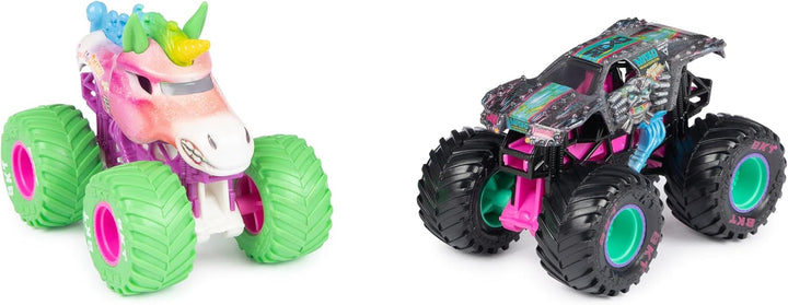 , Official Nitro Neon, Sparkle Smash Vs. Max-D, 1:64 Scale Die-Cast Monster Trucks, Kids Toys for Boys Ages 3 and Up
