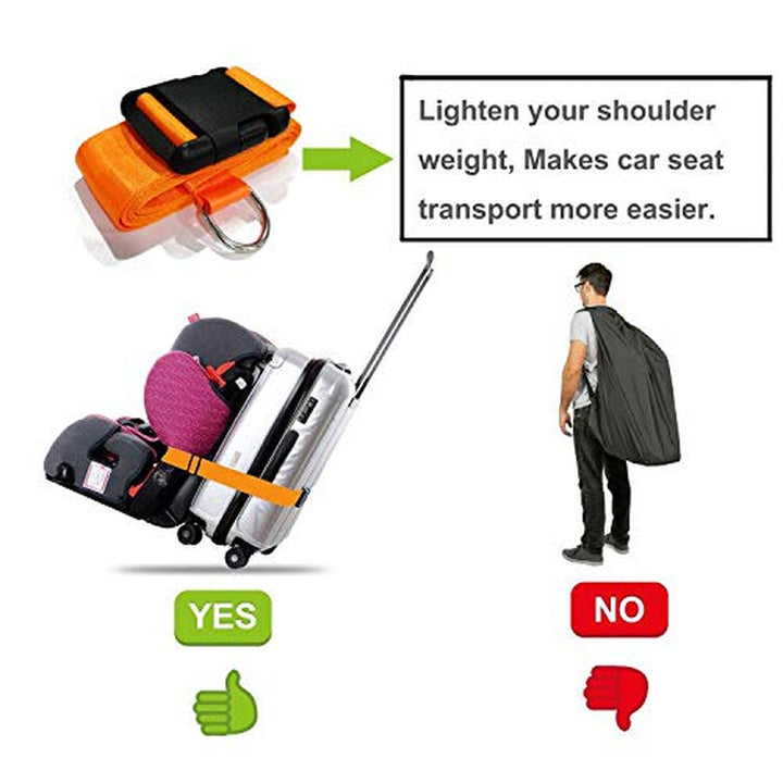 Car Seat Belt Strap to Suitcase, Convert Kid Car Seat and Carry-On Luggage to Airport Stroller Carrier,Safe Travel Solution for Transport (Orange)