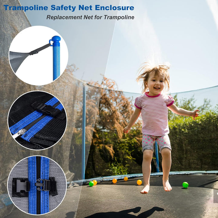 Trampoline Net Replacement for Straight Pole,12Ft 13Ft 14Ft 15Ft round Frame Safety Enclosure Net Uv-Resistant Weather-Resistant Breathable Durable Net with Adjustable Straps(Net Only)