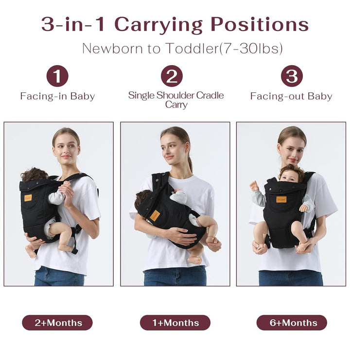 Baby Carrier Newborn to Toddler(7-30Lbs), Toddler Carrier Baby Holder Carrier with Adjustable Shoulder Strap, Chest Carriers, Black