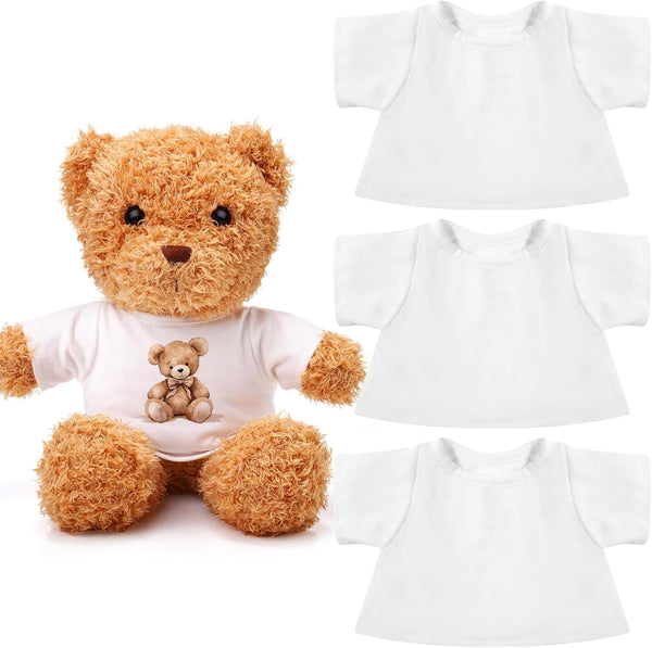 3 Pcs Sublimation Stuffed Animal Shirt Fit 8-12 Inch Blank Stuffed Bear Clothes Plush Bear Tshirts Tee Shirt for DIY Make Unique Stuffed Doll Outfit