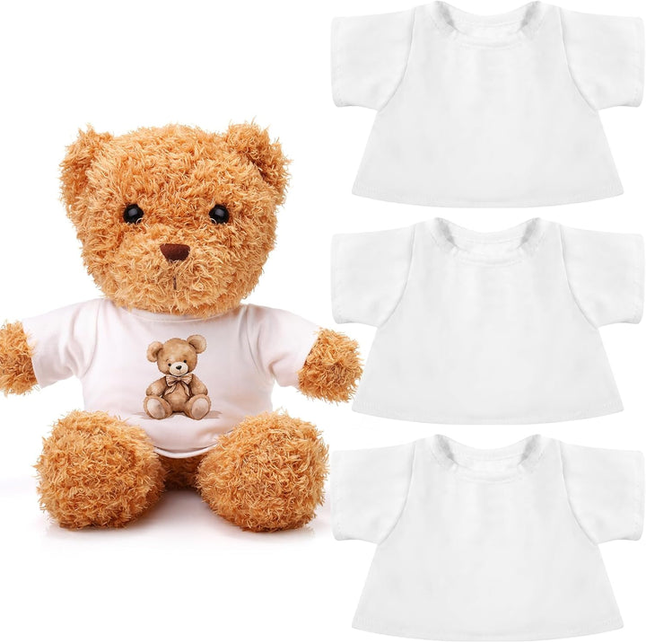 3 Pcs Sublimation Stuffed Animal Shirt Fit 8-12 Inch Blank Stuffed Bear Clothes Plush Bear Tshirts Tee Shirt for DIY Make Unique Stuffed Doll Outfit