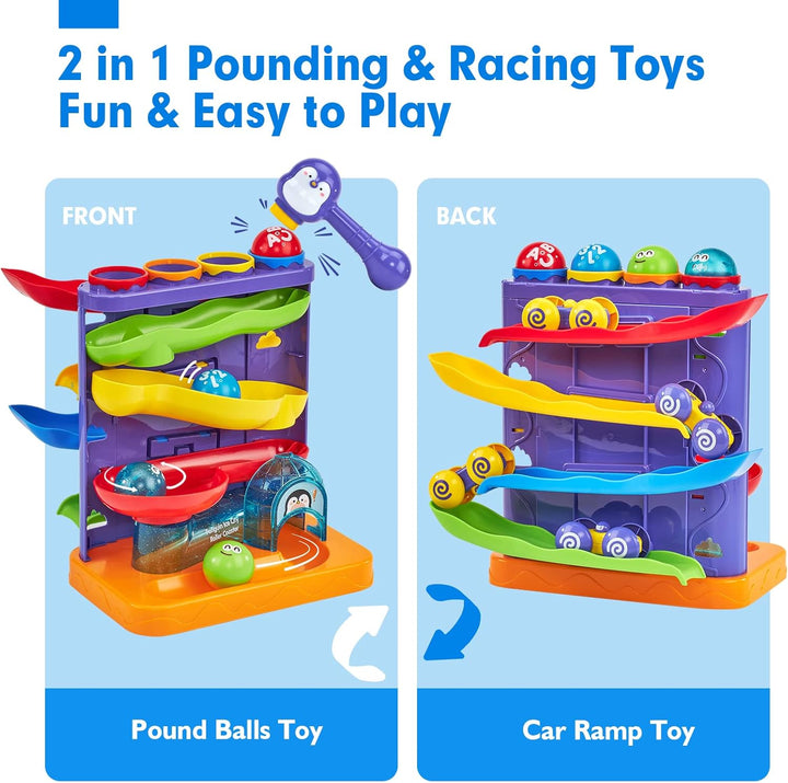 Toddler Toys for 1 Year Old Boy 2 in 1 Pound Ball Toy & Car Ramp Race Track Learning Early Developmental Montessori Toys for 2 Year Old Birthday Gifts