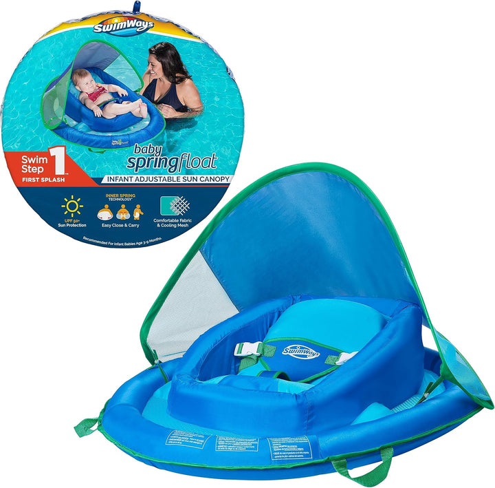 Infant Spring Float, Baby Pool Float with Canopy & UPF Protection, Swimming Pool Accessories for Kids 3-9 Months, Shark