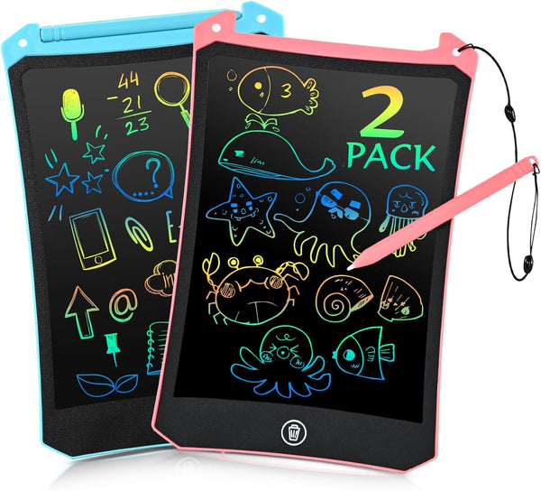 Toys for Ages 2-4, LCD Writing Tablet for Kids 2 Pack, Drawing Pad for Kids, Toddler Travel Essentials, No Mess Coloring Books for Toddlers 1-3, Road Trip Activities, Boy Girl Gift - 8.5 Inch