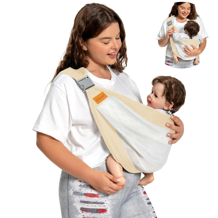 Baby Sling Carrier, Baby Carrier Newborn to Toddler(7-45Lbs), Toddler Carrier with Safety Buckle, One Shoulder Adjustable Shoulder Strap, One Size Fits All, Grey