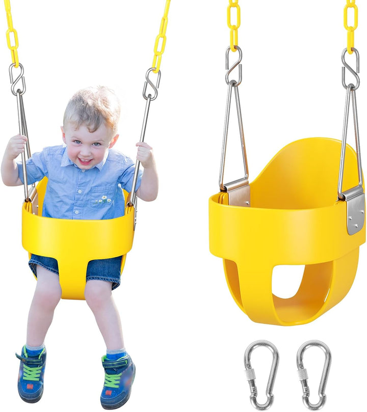 Toddler Swing, Baby Swing Outdoor –High Back Full Bucket Swing Set for Ages 1-3, 330Lb Capacity, Safety Design, Plastic-Coated Chains and Quick-Snap Carabiners for Backyard, Playground