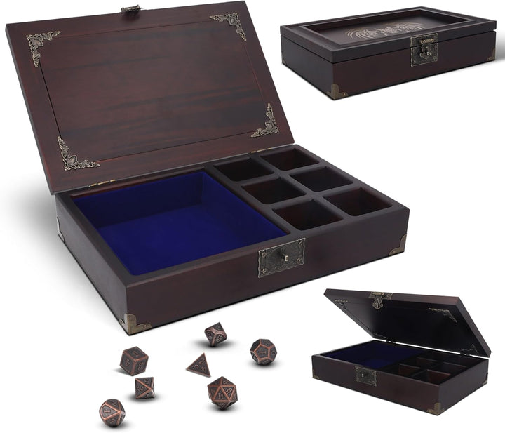 DND Dice Tray 3 in 1 - Dice Box with D&D Dice Metal - Wooden Dice Tray | DND Dice Box with DND Journal for RPG Table Games (200 Page) - DND Set for Dungeons & Dragons Players -