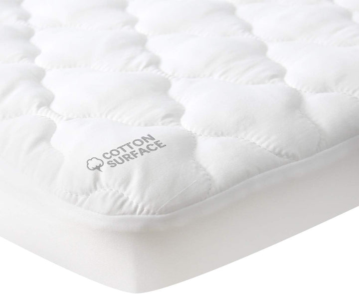 Pack and Play Mattress Pad Protector 2 Pack Waterproof, Cotton Fabric Absorbent, Soft Pack and Play Sheets, Fits Graco Play Yards, Baby Portable Mini Cribs. Foldable Mini Crib Sheets Cover