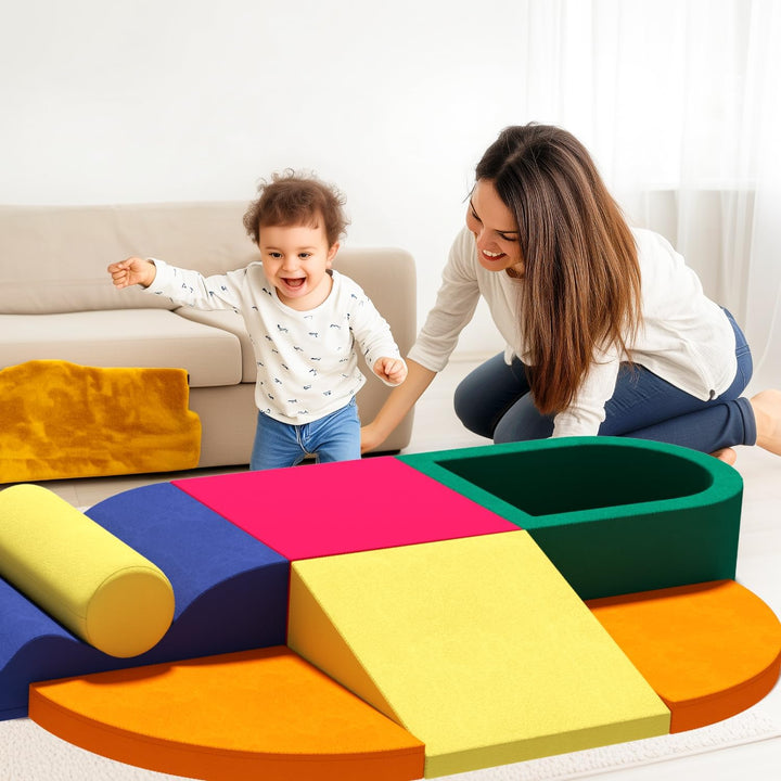 7 Piece Velvet Installation-Free Toddler Climbing Toys for Indoor Use, Foam Climbing Blocks for Toddlers 1-3, Soft Play Climbing Set