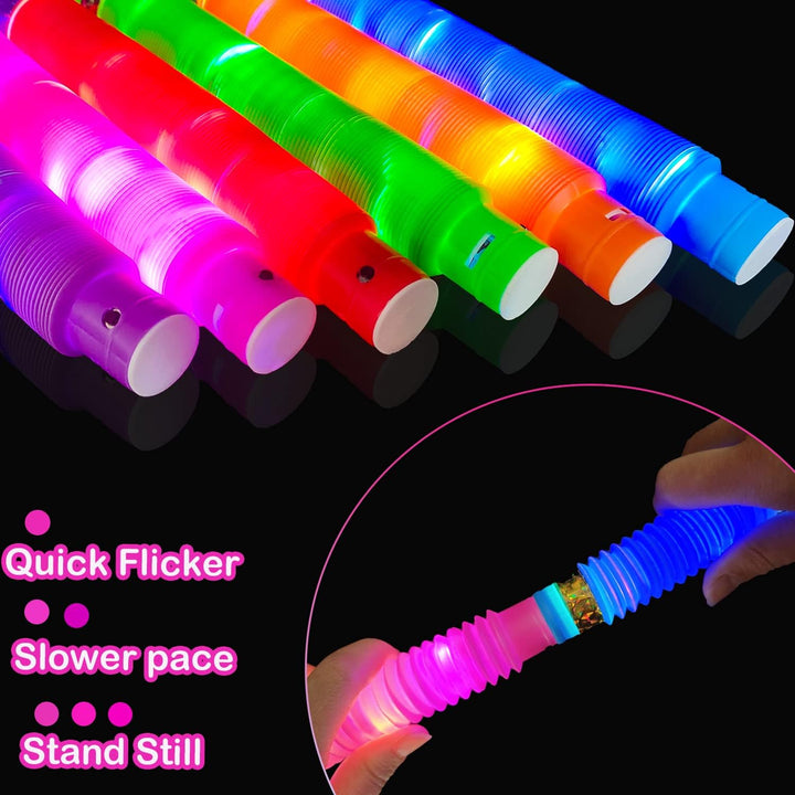 Glow Sticks Camping Essentials for Toddlers-6 PCS Light up Pop Tube Party Favors Toys Gifts for Kids Halloween,Led Bracelet Necklace Accessories,Fun Camp Games Activities Gear Stuff for Boys Girls