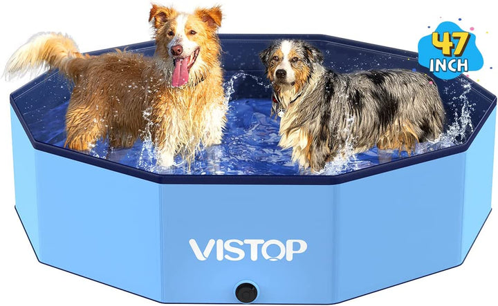 Medium Foldable Dog Pool, Hard Plastic Shell Portable Swimming Pool for Dogs Cats and Kids Pet Puppy Bathing Tub Collapsible Kiddie Pool (37 Inch.D X 7.8Inch.H, Blue)