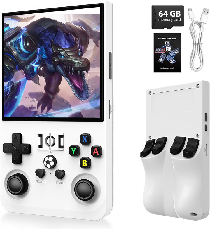 R36MAX Retro Handheld Game Console - 64GB Preloaded Classic Video Games, Support 30+ Simulators, Linux-Powered Portable Game Emulator Console with 4.0-In HD IPS Screen (Transparent Black)